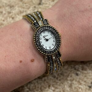 Blekon Gold and Silver Toned Sparkly Hinged Bracelet Watch